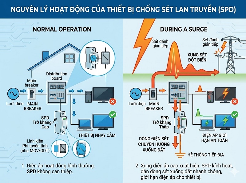 Nguyên lý hoạt động của tủ điện chống sét lan truyền